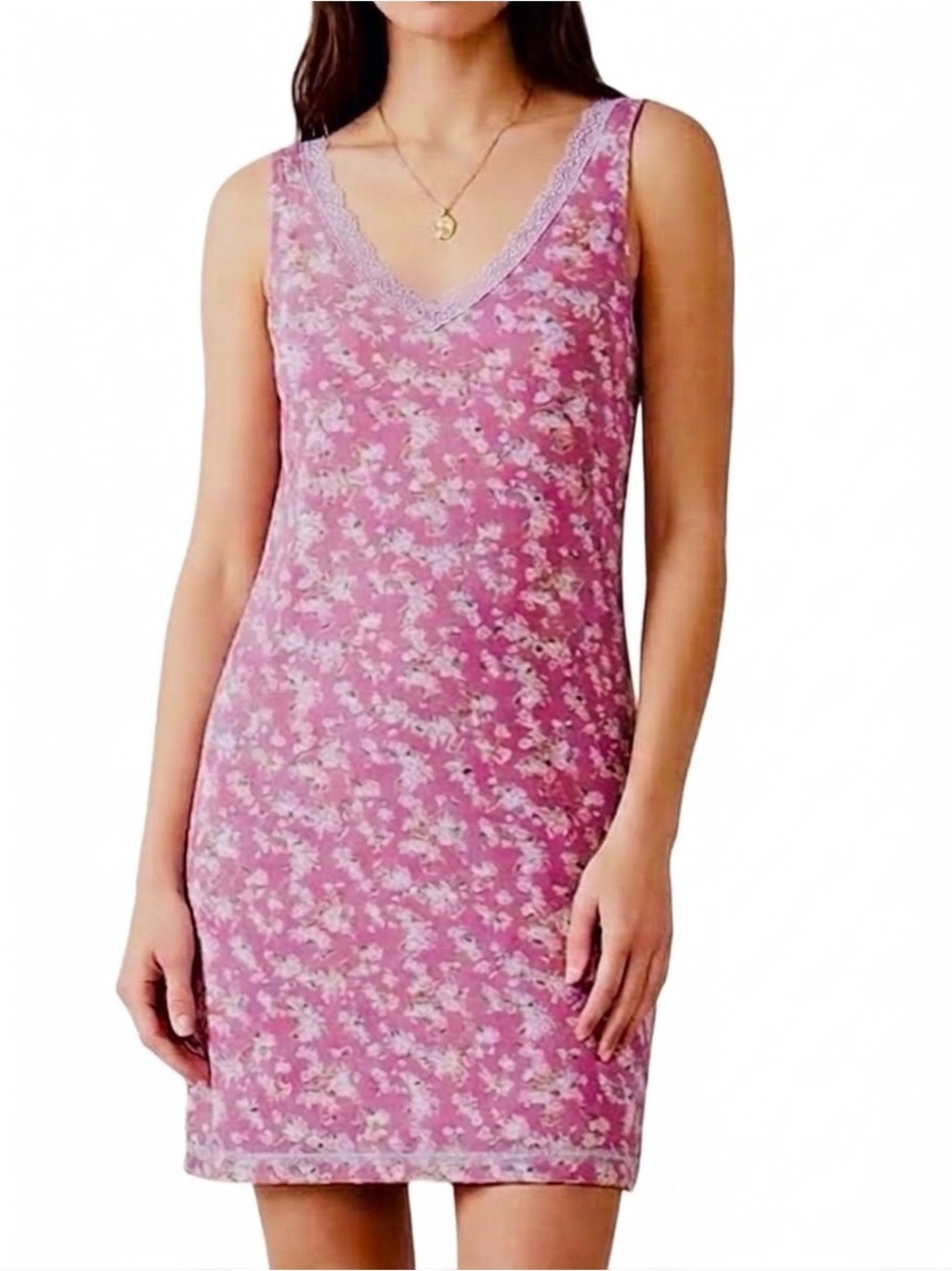 GAP Rayon Chemise Dress with Floral Print Size M Pink Purple